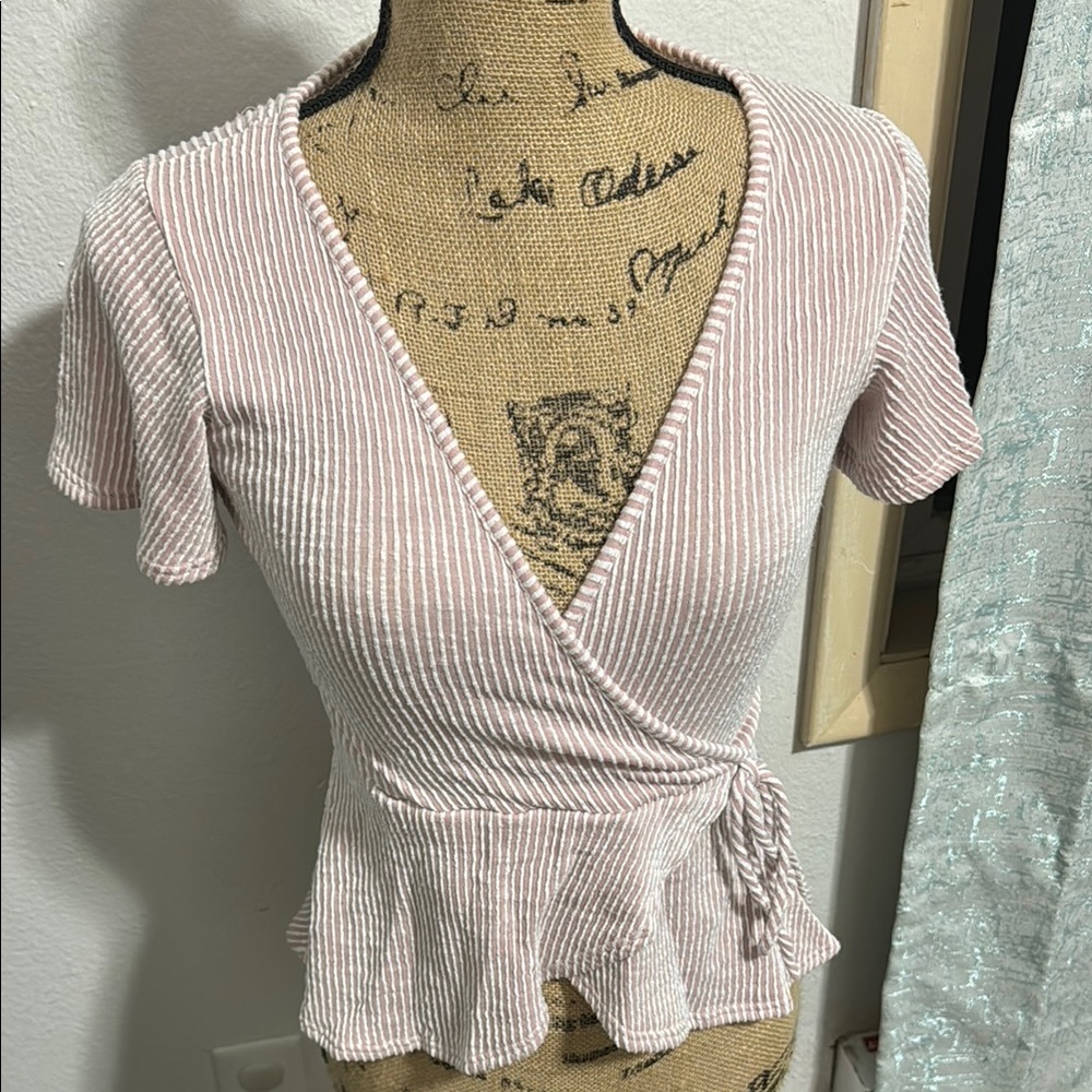 Pink Striped Wrap Top